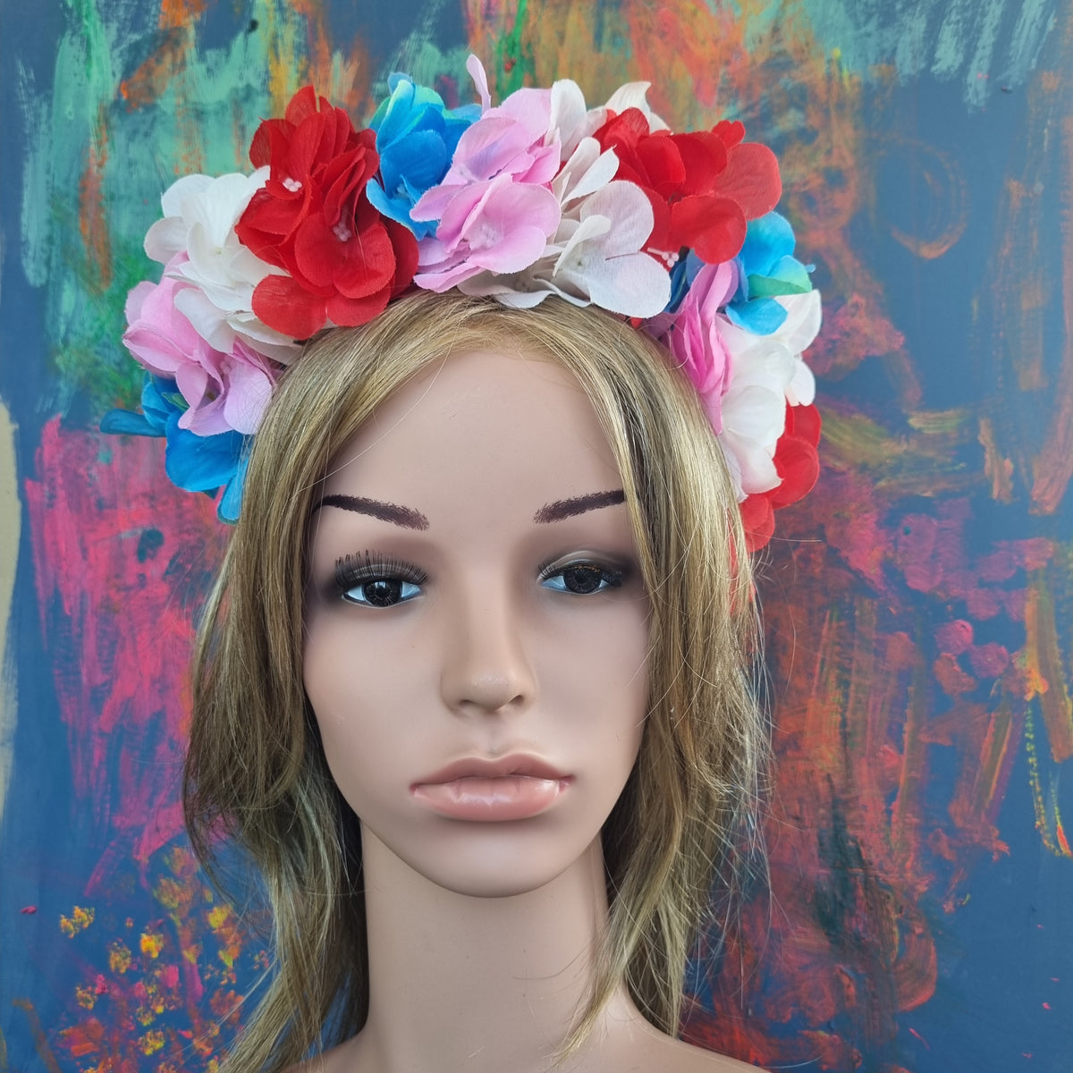 Stor smuk festivalkrone #106 - Hårpynt med blomster og perler til bryllup, konfirmation og fest