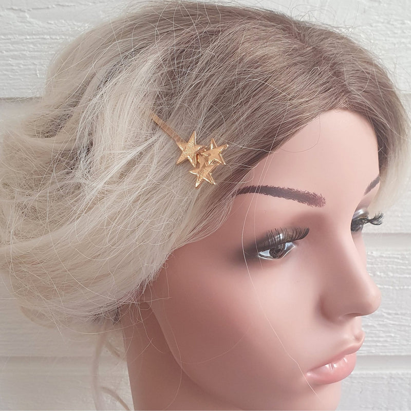 Hårnål med stjerner - vælg mellem guld og sølv - Hårpynt med blomster og perler til bryllup, konfirmation og fest