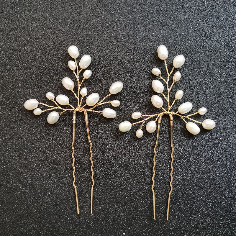 Guld eller sølvfarvet hårnål med ferskvandsperler - Hårpynt med blomster og perler til bryllup, konfirmation og fest