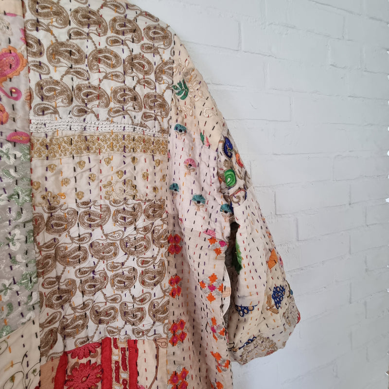 Kantha patchwork jakke - lang - Hårpynt med blomster og perler til bryllup, konfirmation og fest