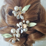 Det smukkeste hårnålesæt - 3 stk - Hårpynt med blomster og perler til bryllup, konfirmation og fest