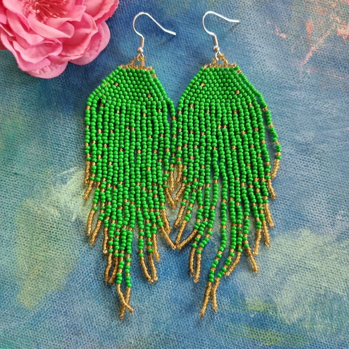 Grønne perleøreringe - Hårpynt med blomster og perler til bryllup, konfirmation og fest