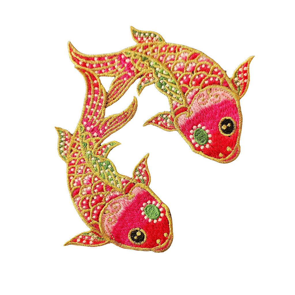 Applikation med japanske koi - Hårpynt med blomster og perler til bryllup, konfirmation og fest