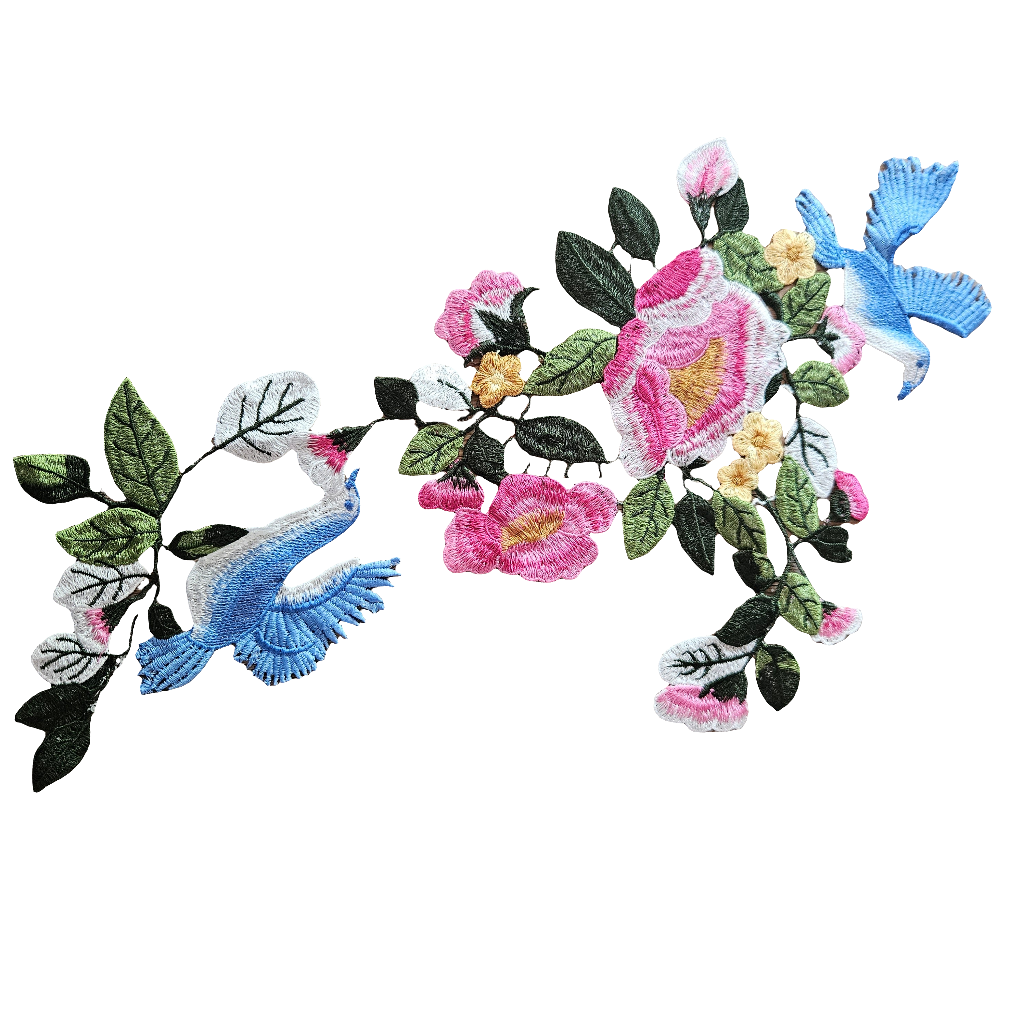 Applikation med blomster og fugle - Hårpynt med blomster og perler til bryllup, konfirmation og fest