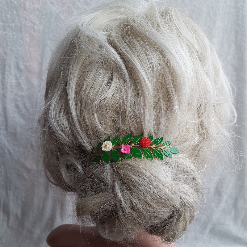 Farvestrålende hårspænde - Hårpynt med blomster og perler til bryllup, konfirmation og fest