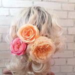 Pink rose til håret - Hårpynt med blomster og perler til bryllup, konfirmation og fest