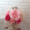 Lille lyserød pæon - Hårpynt med blomster og perler til bryllup, konfirmation og fest