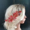 Hårsmykke med røde perler - Hårpynt med blomster og perler til bryllup, konfirmation og fest