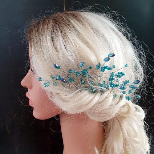 Hårnål med tyrkise perler - Hårpynt med blomster og perler til bryllup, konfirmation og fest