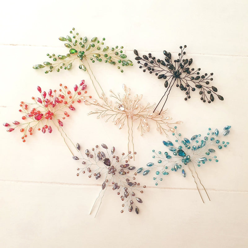 Stor hårnål med violette perler - Hårpynt med blomster og perler til bryllup, konfirmation og fest