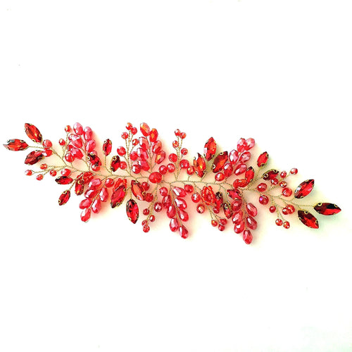 Hårsmykke med røde perler - Hårpynt med blomster og perler til bryllup, konfirmation og fest