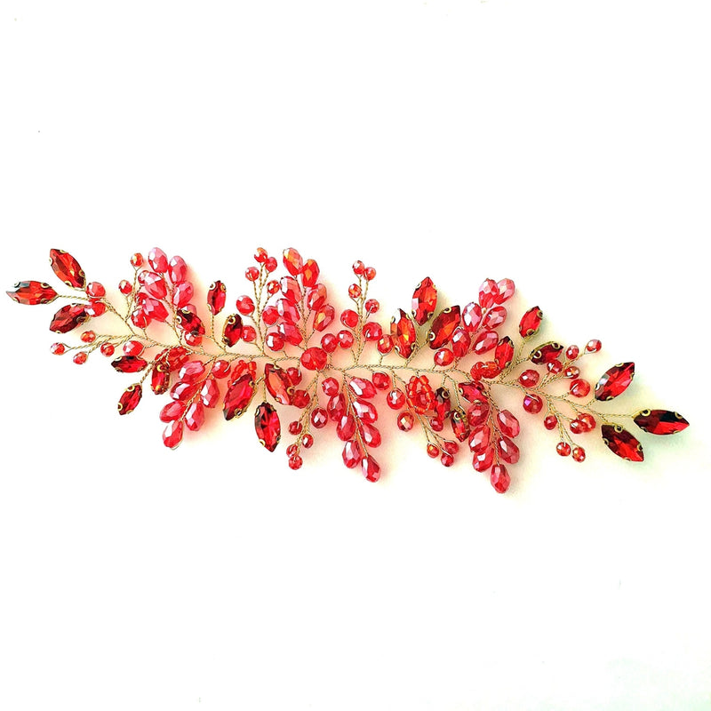 Hårsmykke med røde perler - Hårpynt med blomster og perler til bryllup, konfirmation og fest