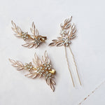 Smuk hårnål med blad og krystalblomst - Hårpynt med blomster og perler til bryllup, konfirmation og fest