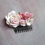 Den fineste hårkam med lyserøde blomster - Hårpynt med blomster og perler til bryllup, konfirmation og fest