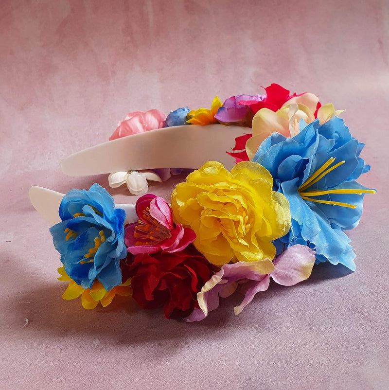 Lav din egen hårbøjle - pangfarver - Hårpynt med blomster og perler til bryllup, konfirmation og fest