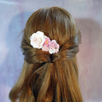 Den fineste hårkam med lyserøde blomster - Hårpynt med blomster og perler til bryllup, konfirmation og fest