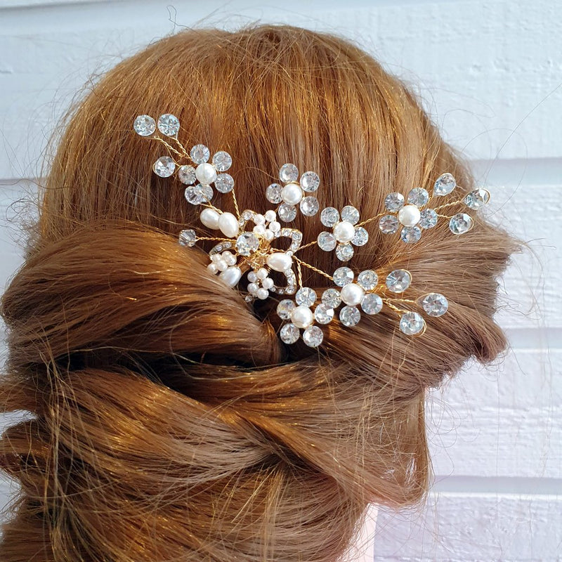 Fantastisk krystal hårnål - Hårpynt med blomster og perler til bryllup, konfirmation og fest