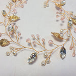 Super fin hårkæde med rosa krystaller - vælg mellem guld og sølv - Hårpynt med blomster og perler til bryllup, konfirmation og fest