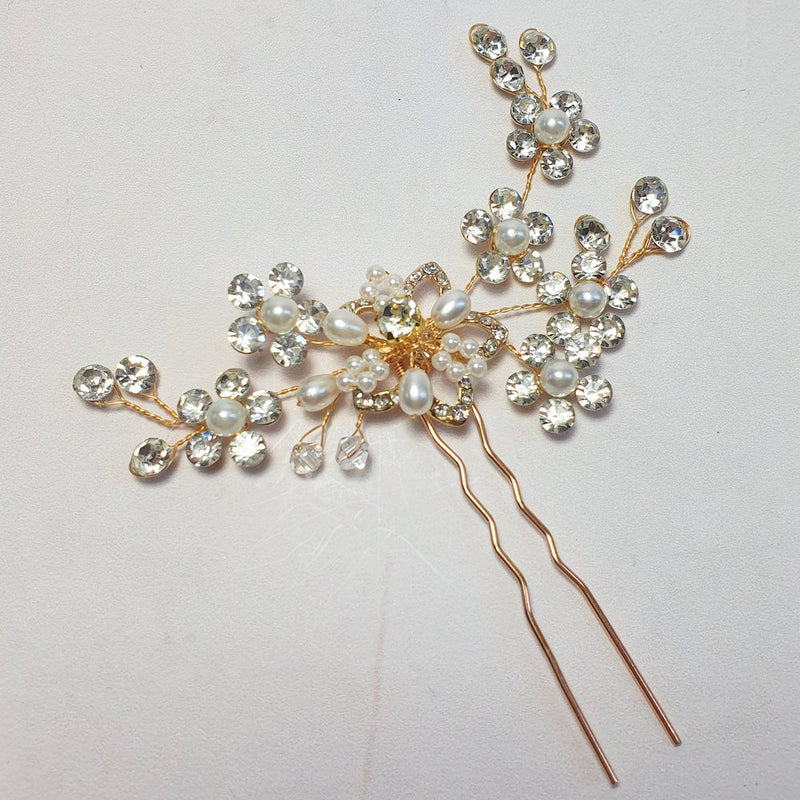 Fantastisk krystal hårnål - Hårpynt med blomster og perler til bryllup, konfirmation og fest