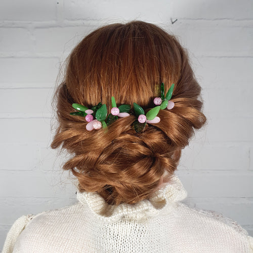 Unika hårnåle - sæt med 5 - Hårpynt med blomster og perler til bryllup, konfirmation og fest