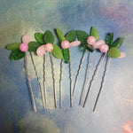 Unika hårnåle - sæt med 5 - Hårpynt med blomster og perler til bryllup, konfirmation og fest