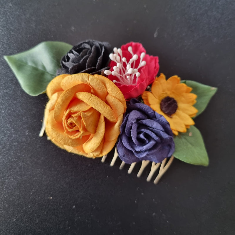 Smuk hårkam med gul rose - Hårpynt med blomster og perler til bryllup, konfirmation og fest