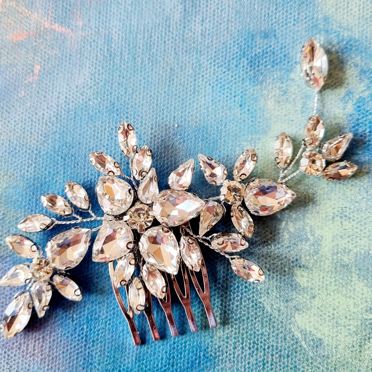Den smukkeste store krystal-kam - Hårpynt med blomster og perler til bryllup, konfirmation og fest