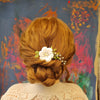 Skøn hårkam med blomst og blade i metal - Hårpynt med blomster og perler til bryllup, konfirmation og fest