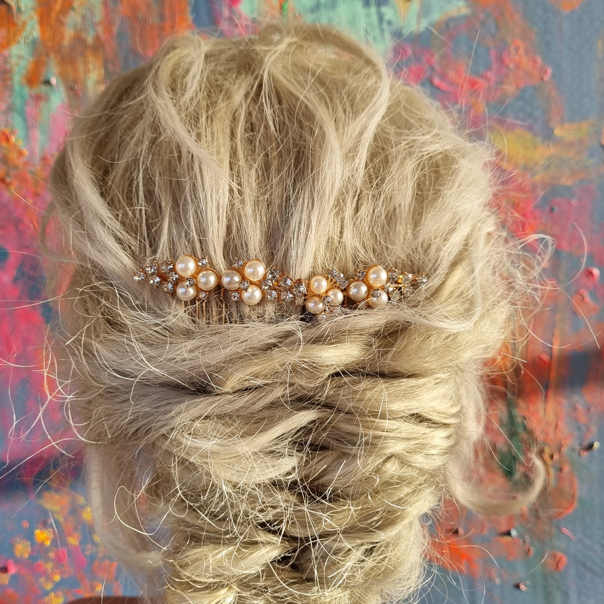 2 små hårkammen med diamanter - Hårpynt med blomster og perler til bryllup, konfirmation og fest