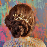 Sæt med 5 hårnåle - vælg mellem guld og sølv - Hårpynt med blomster og perler til bryllup, konfirmation og fest