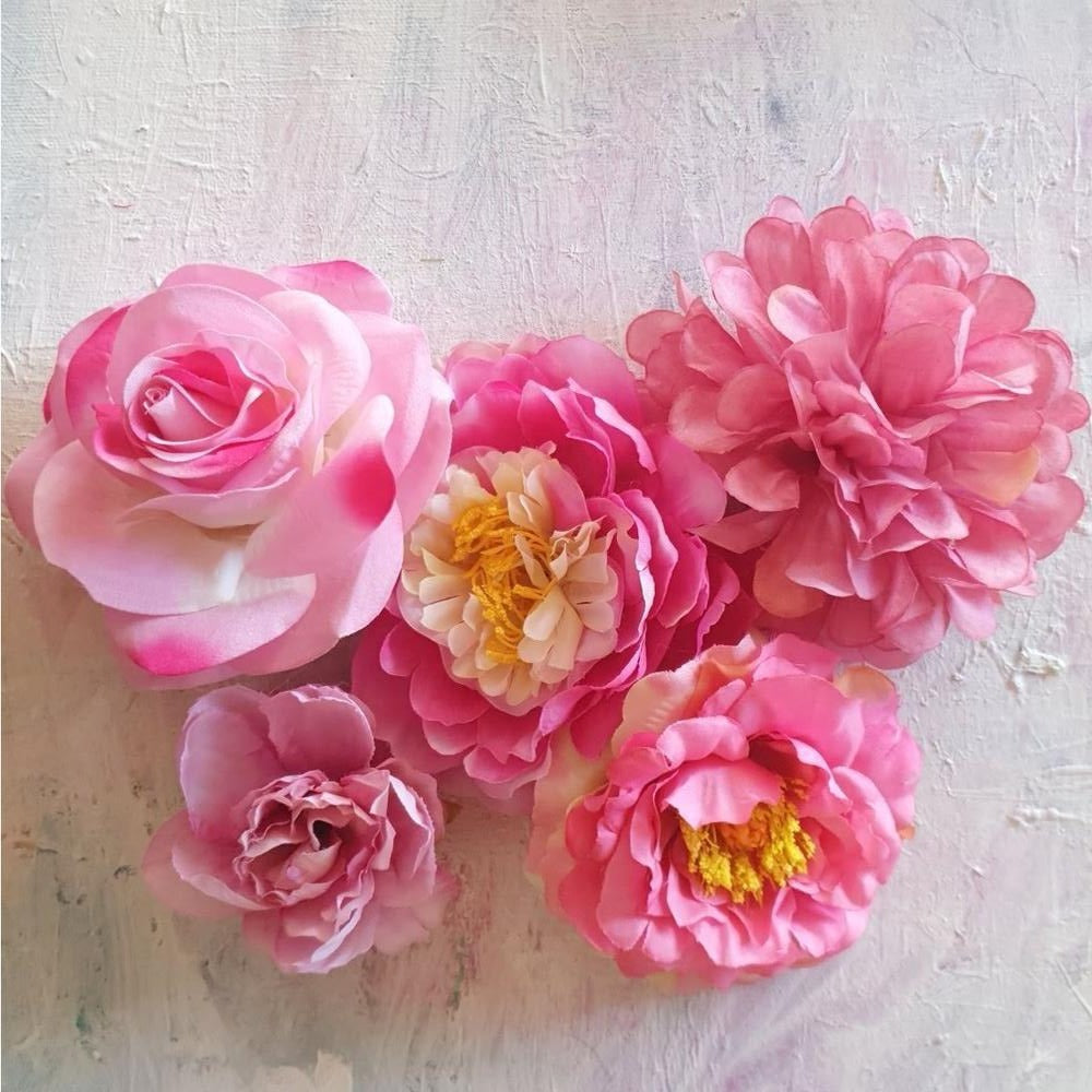 Stor pink rose - Hårpynt med blomster og perler til bryllup, konfirmation og fest