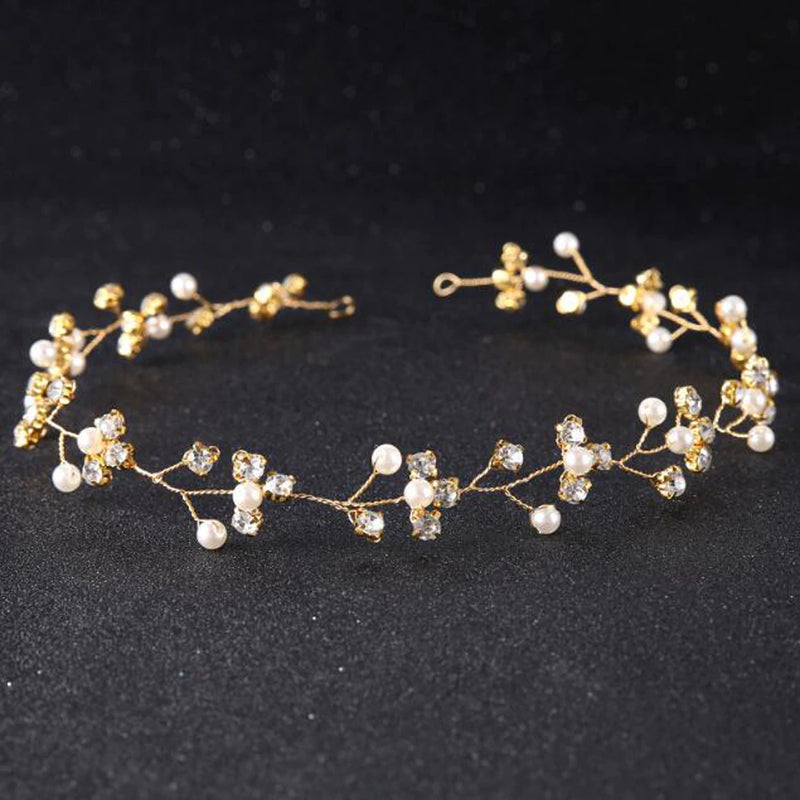 Fin lille hårkæde med glimtende sten - vælg mellem sølv og guld - Hårpynt med blomster og perler til bryllup, konfirmation og fest