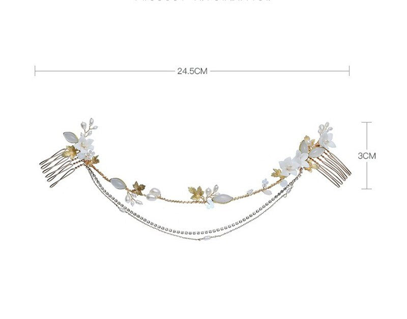 Elegant hårsmykke til bag på hovedet - Hårpynt med blomster og perler til bryllup, konfirmation og fest