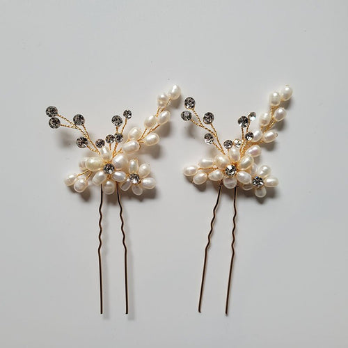 Hårnål med perler og rhinsten - sølv eller guld - Hårpynt med blomster og perler til bryllup, konfirmation og fest