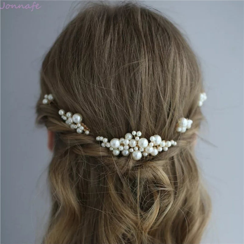 Sæt med 5 hårkamme og nåle med perler - Hårpynt med blomster og perler til bryllup, konfirmation og fest