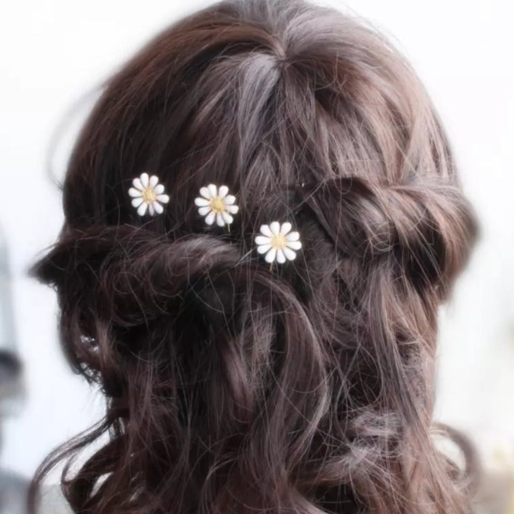 De fineste hårnåle med marguerit - Hårpynt med blomster og perler til bryllup, konfirmation og fest