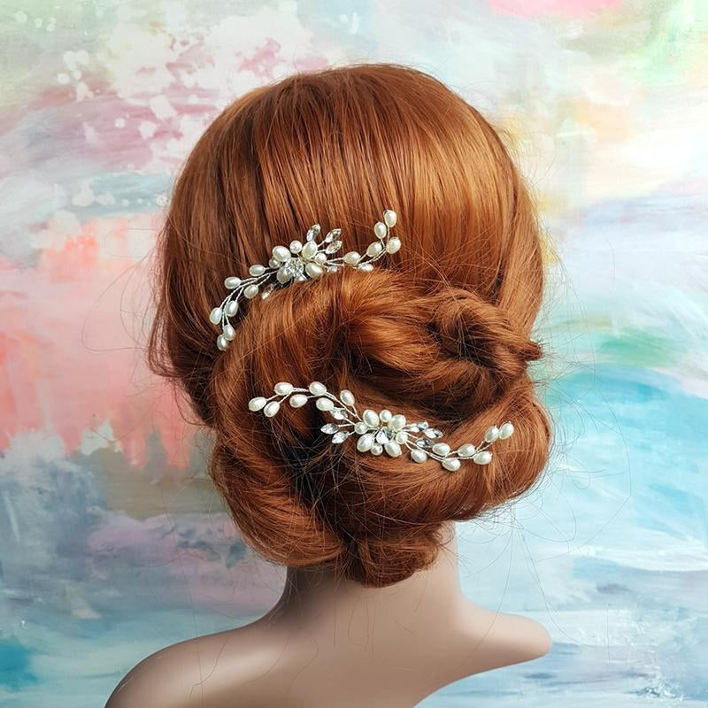 Elegant hårnål med perler - Hårpynt med blomster og perler til bryllup, konfirmation og fest