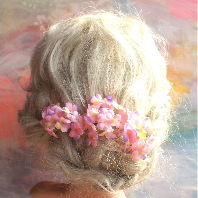 Hårnål med lyserøde blomster - Hårpynt med blomster og perler til bryllup, konfirmation og fest